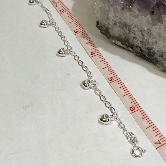 Silver Bracelet with Dangling Hollow Hearts size 7 - Picture 2 of 2